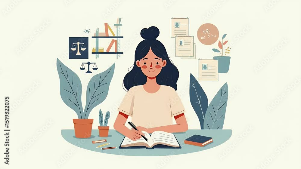 Student Studying Law: Desk Scene Illustration Student Studying Law: Desk Scene Illustration