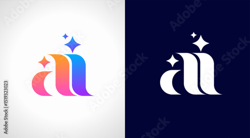 AI logo, Artificial Intelligence modern gradient icon. Colorful minimalist star and letters A and i icon. Vector design