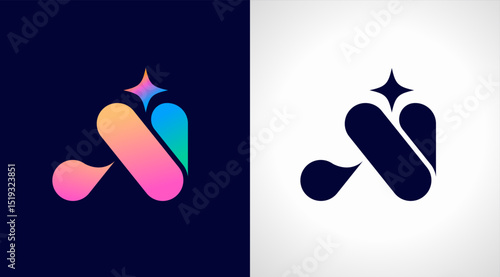 AI logo, Artificial Intelligence modern gradient icon. Colorful minimalist star and letters A and i icon. Vector design