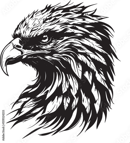 Black vector illustration of a wild animal head, a majestic eagle with powerful wings and a roaring lion, combining the strength and beauty of nature's most iconic creatures