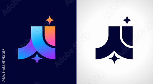 AI logo, Artificial Intelligence modern gradient icon. Colorful minimalist star and letters A and i icon. Vector design