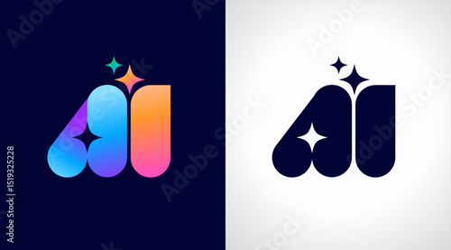 AI logo, Artificial Intelligence modern gradient icon. Colorful minimalist star and letters A and i icon. Vector design