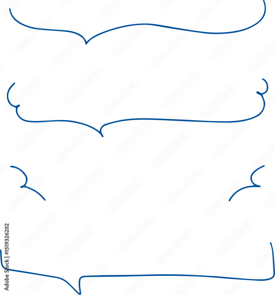 Fototapeta premium Blue hand-drawn ornamental curly brackets and frame borders