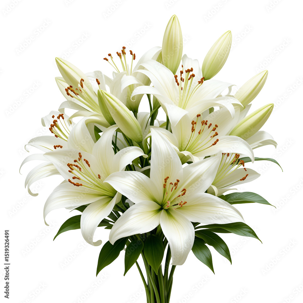 Obraz premium white lilies flower bouquet isolated on transparent png