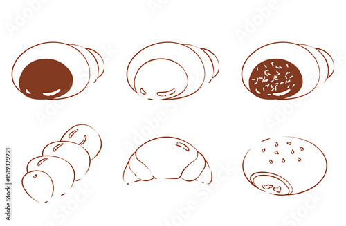 Hand-drawn chocolate cornet and sweet buns illustration