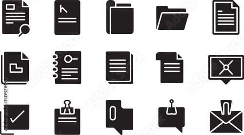 Solid Style File Management Icons Set Vector Illustration on  Background for Document Organization