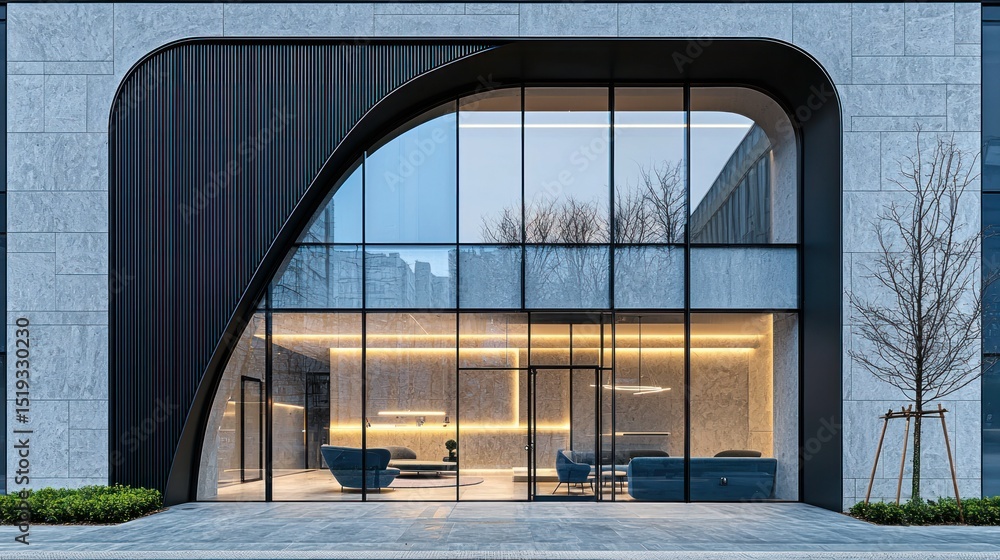 Fototapeta premium Modern building with curved window & sleek interior