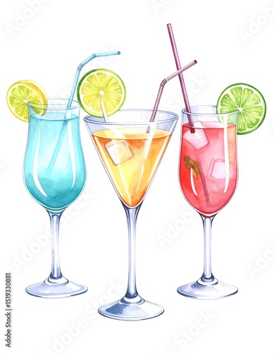 Wallpaper Mural Hand drawn illustration of watercolor cocktails set.art, illustration, design, vacation, creativity, cut out, ethereal, horizontal, image, invitation, journey, liquid, material, no people, outline,  Torontodigital.ca