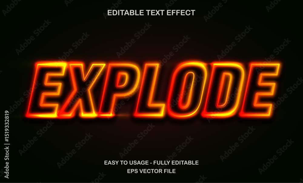 Explode Text, Editable Text Effect Template, Futuristic Red Neon Light Typeface Explode Text, Editable Text Effect Template, Futuristic Red Neon Light Typeface