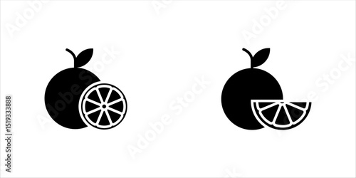 Black orange fruit icon set. Mandarin orange icon, vector illustration