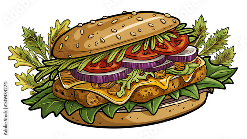 Rye bread stuffed with marinated tempeh, vegan cheese, sauerkraut, and Russian dressing, shown in crisp detail on white, offering a bold and savory plant-based deli sandwich.