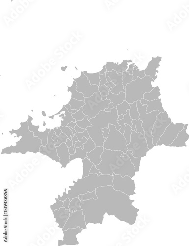 Fukuoka, Japan – administrative vector map with municipality boundaries (Web Mercator projection, PPT-compatible & fully editable)