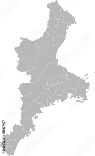 Mie, Japan – administrative vector map with municipality boundaries (Web Mercator projection, PPT-compatible & fully editable)