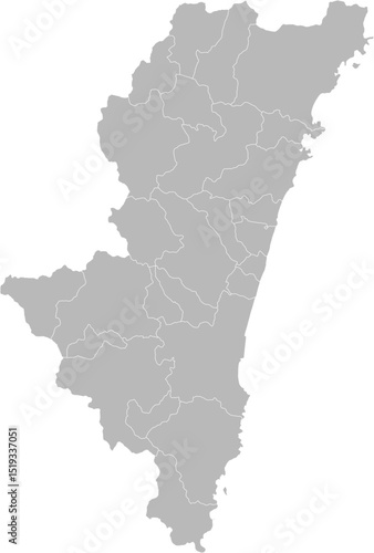 Miyazaki, Japan – administrative vector map with municipality boundaries (Web Mercator projection, PPT-compatible & fully editable)