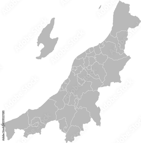 Niigata, Japan – administrative vector map with municipality boundaries (Web Mercator projection, PPT-compatible & fully editable)