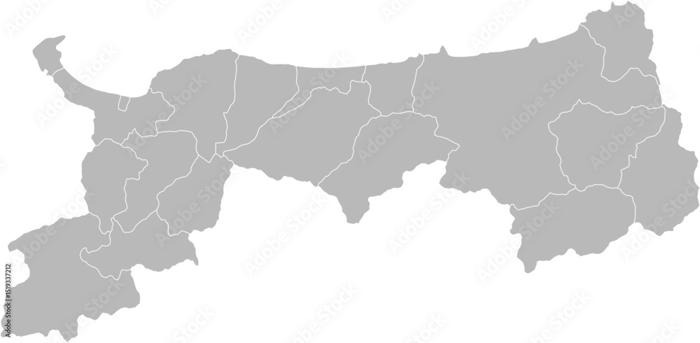 Fototapeta premium Tottori, Japan – administrative vector map with municipality boundaries (Web Mercator projection, PPT-compatible & fully editable)