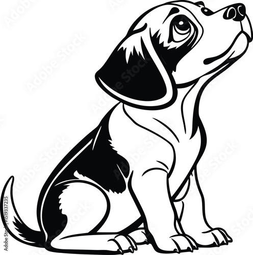 Cute Beagle Puppy Black & White Digital Art & Stencil Design