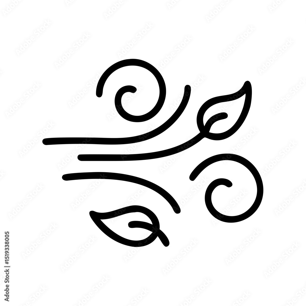Obraz premium Wind and leaves icon in black line style on white background