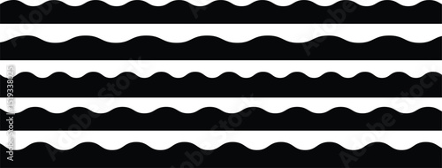 Scalloped edge seamless set. borders and dividers. Simple scalloped border. Repeat cute vintage frill ornament. Texture ribbons. Vector illustration isolated on white background