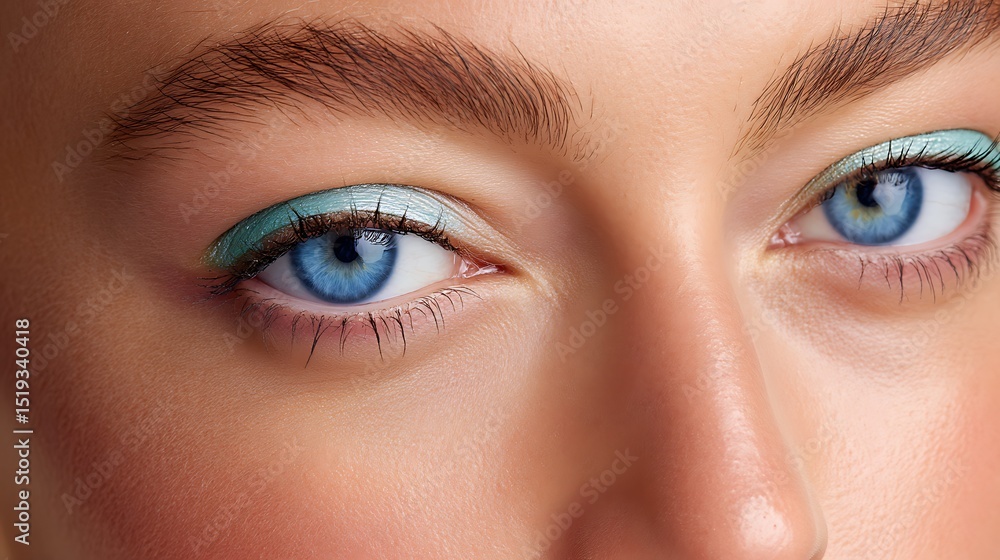 Close-Up of Person's Face with Blue Eyes and Eye Makeup Detail Close-Up of Person's Face with Blue Eyes and Eye Makeup Detail