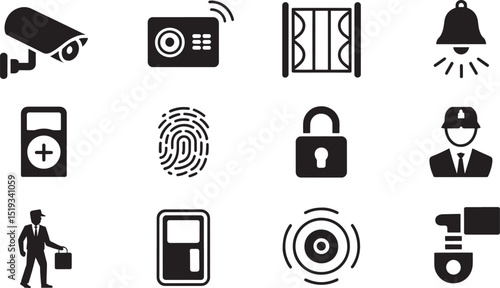 Flat Vector Icons Set Surveillance and Security Systems on  Background for Home and Business Protection
