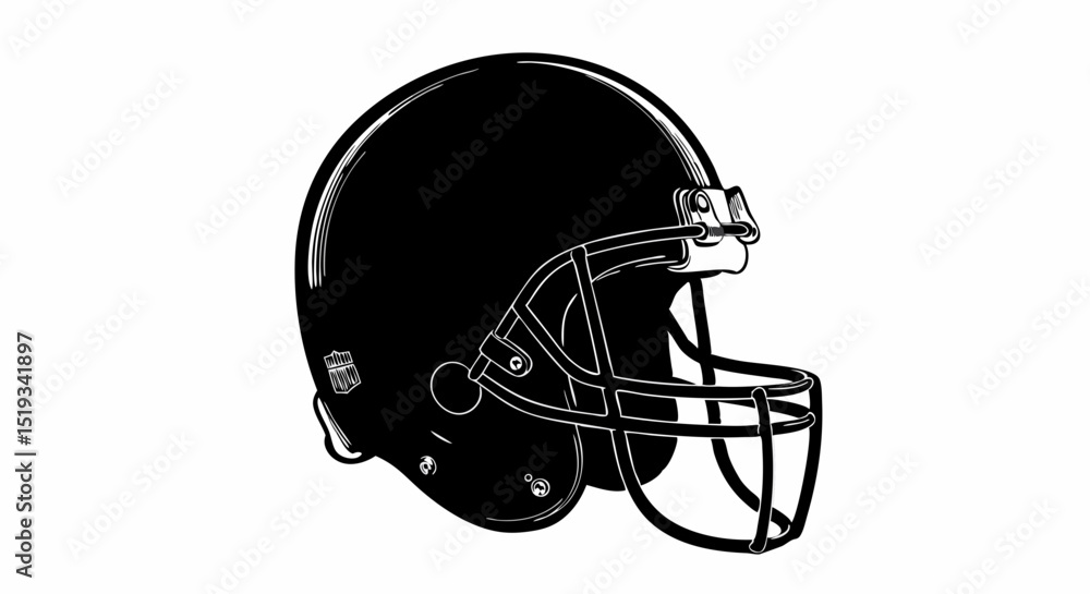 Naklejka premium Black football helmet in a minimalist design on a white background 