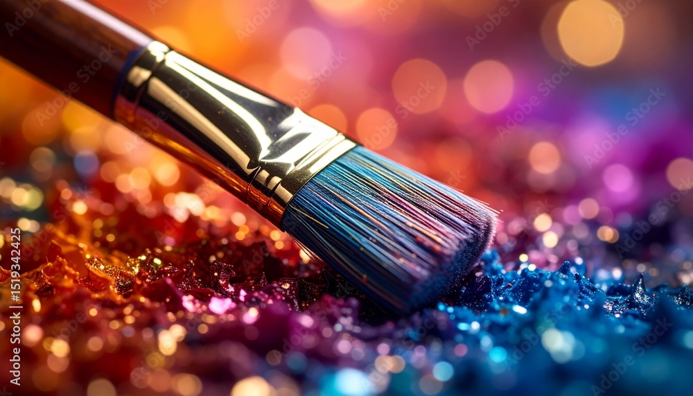 Fototapeta premium Vivid Brush Resting on Vibrant Paint Palette in an Artistic Setting