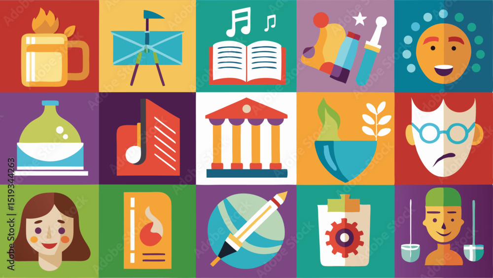 Colorful Grid of Diverse Icons Representing Various Concepts and Ideas Colorful Grid of Diverse Icons Representing Various Concepts and Ideas