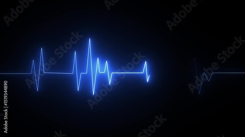 Neon, Glowing heartbeat, cardiogram, ekg, pulse monitor animation. electrocardiogram (ECG) line motion graphics. Blue heartbeat loop signal icon 4k video.