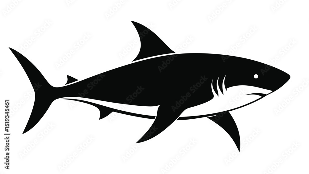 Obraz premium Stylized Black and White Illustration of a Great White Shark Swimming