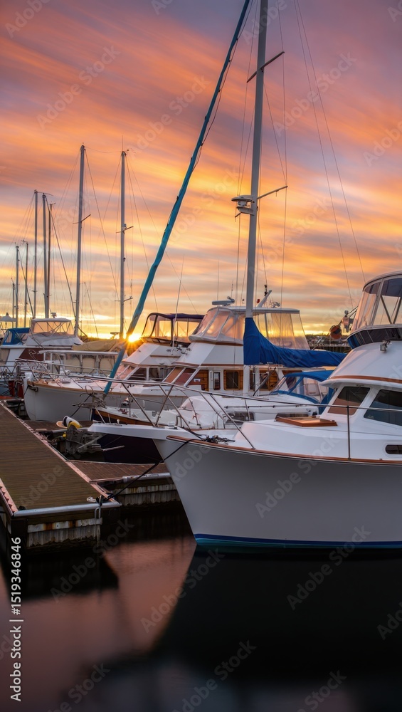 Fototapeta premium Sailboats at sunset harbor peaceful evening scene