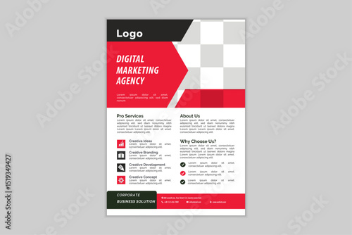 Modern business flyer, abstract business flyer design, a4 business flyer template design, business flyer colors red, black & white, brochure template design, digital marketing flyer set, new digital m