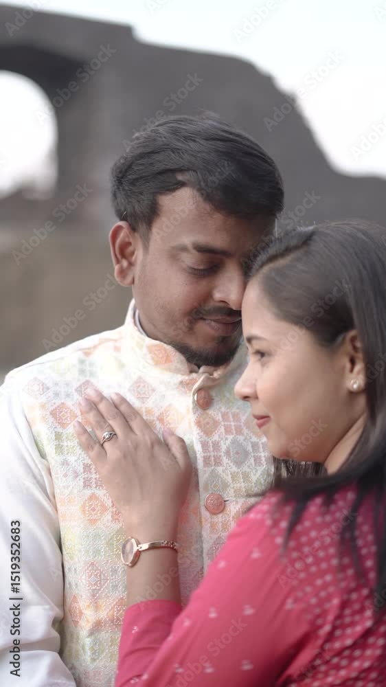 Traditional Indian Couple in Coordinated Ethnic Outfits Outdoors lovely couple romance Traditional Indian Couple in Coordinated Ethnic Outfits Outdoors lovely couple romance