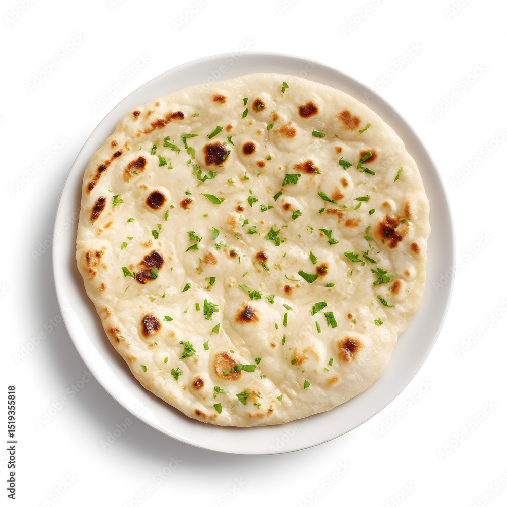 Overhead Shot of a Freshly Baked Naan Isolated On White Background Overhead Shot of a Freshly Baked Naan Isolated On White Background