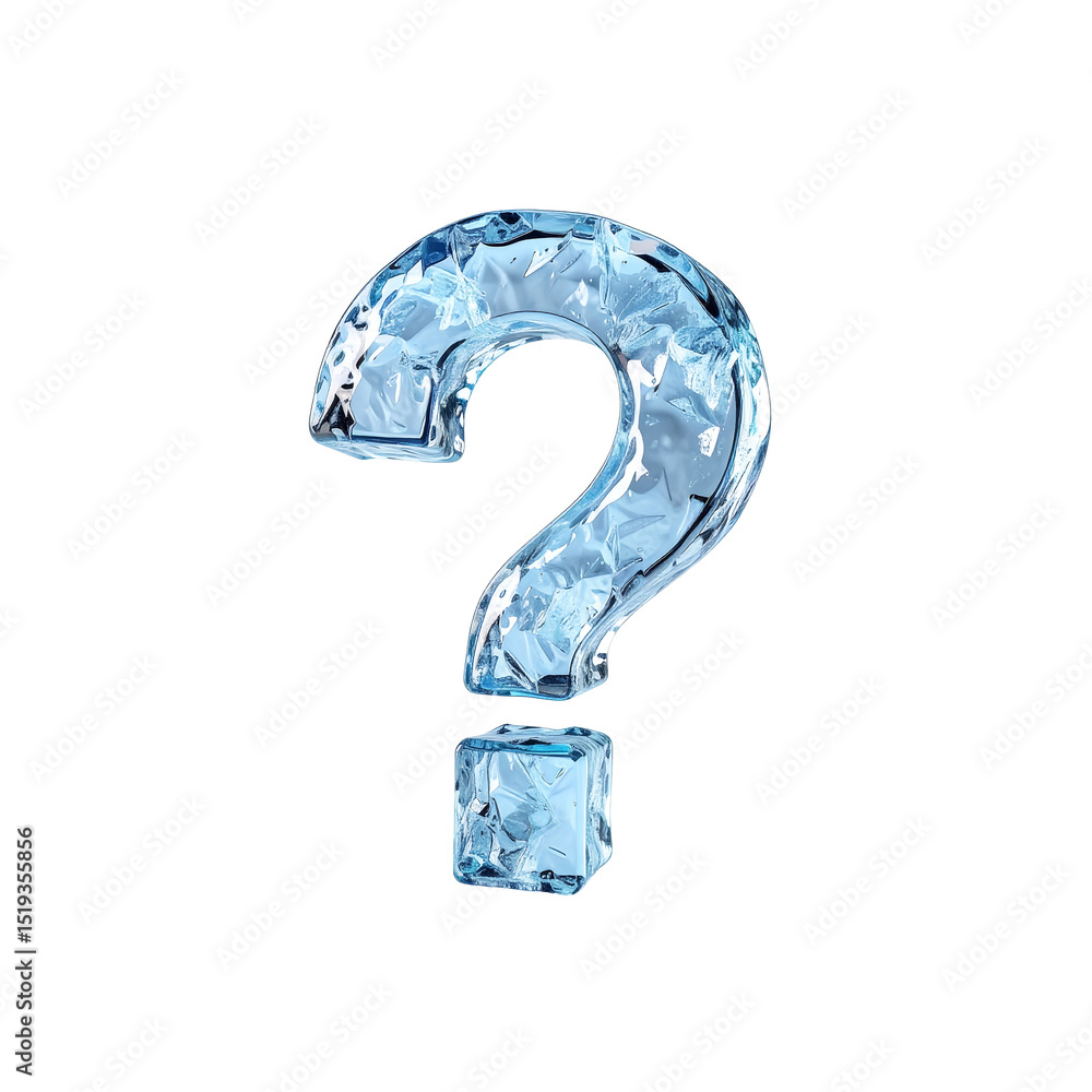 Ice question mark symbol frozen crystal design 3d art on transparent background Ice question mark symbol frozen crystal design 3d art on transparent background