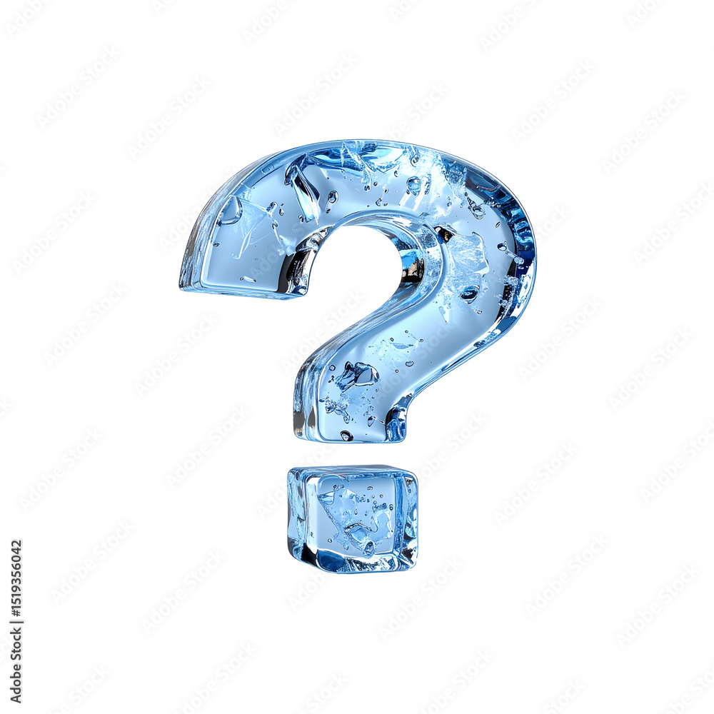 Stunning ice question mark symbol 3d render abstract on transparent background Stunning ice question mark symbol 3d render abstract on transparent background