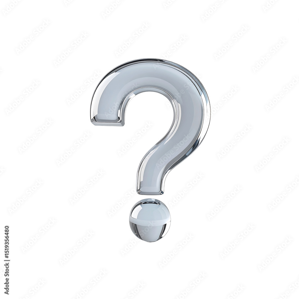 Naklejka premium Glossy silver question mark 3d render isolated on transparent background ask sign