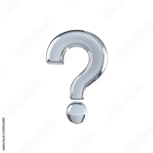 Glossy silver question mark 3d render isolated on transparent background ask sign
