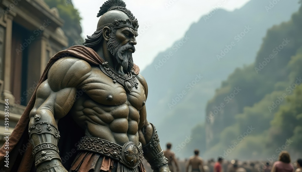 Ancient warrior statue, weathered stone, epic battle scene, powerful pose , majestic, hero, background Ancient warrior statue, weathered stone, epic battle scene, powerful pose , majestic, hero, background