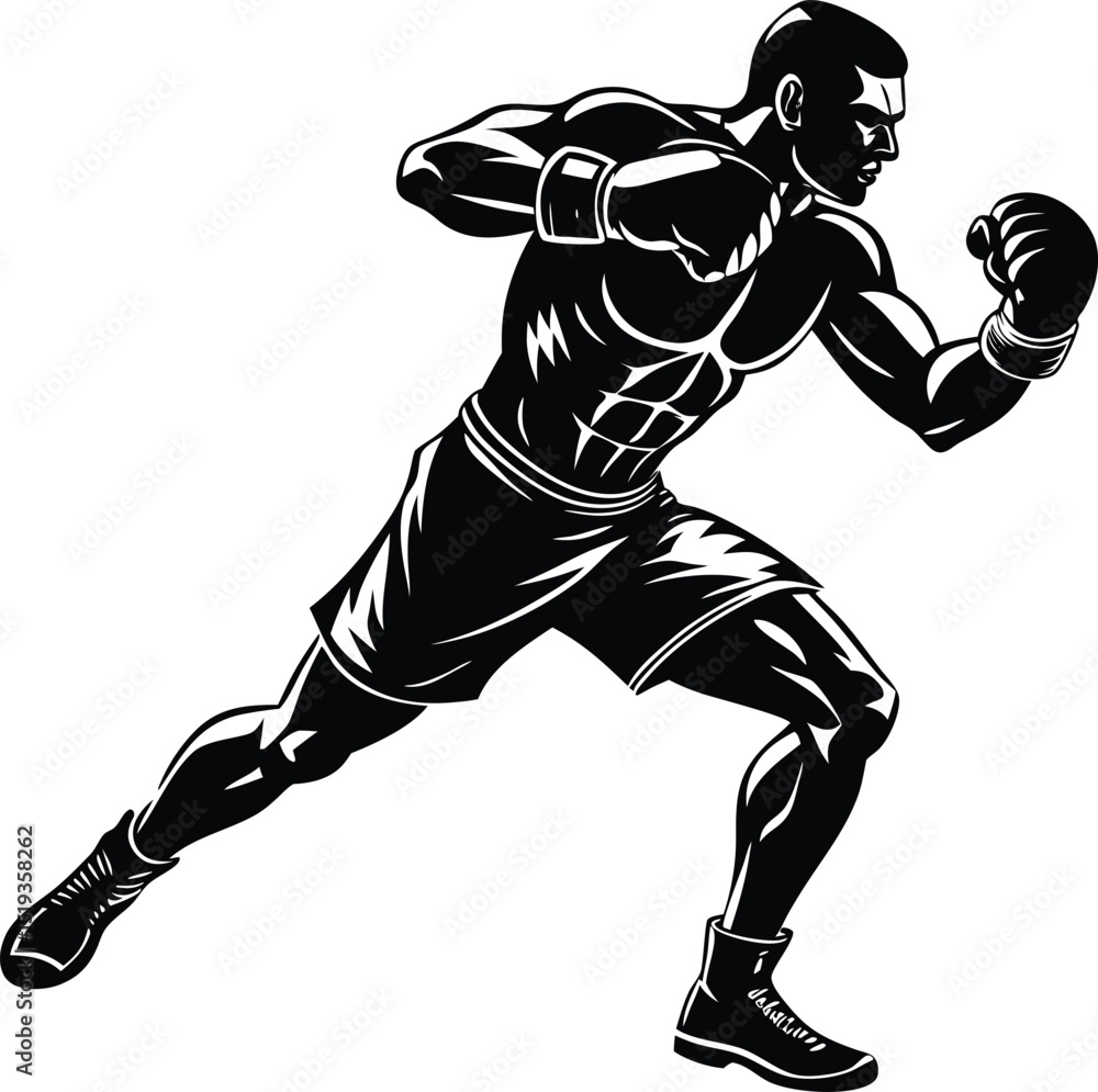Naklejka premium Clean, Dynamic Fighter Boxer Silhouette Vector: Bold Minimalist Design for Modern Sports