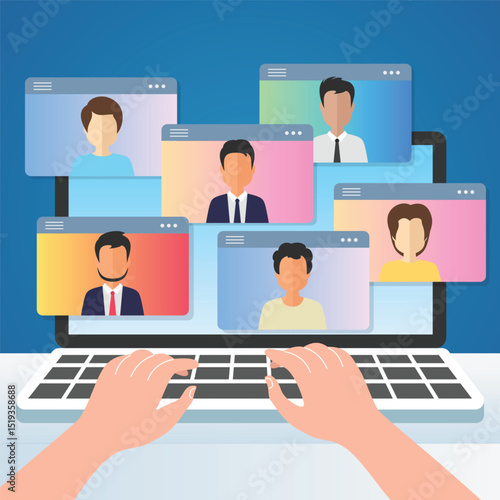 online meeting people connecting together video conference remote working on laptop computer, work from home and work from anywhere