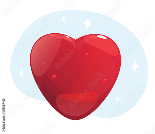 Big red heart made of gummy marmalade. Loving sweets. Valentine gift. Jelly confectionery. Holiday food. Glossy shape. Gelatin food. Sugar bonbon. Yummy chewing candy. Vector concept