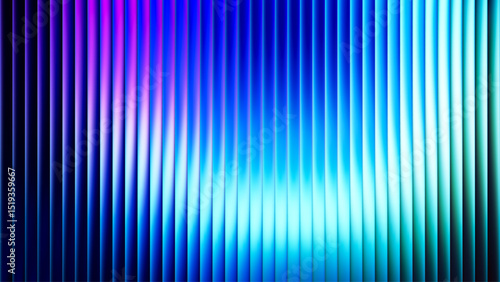 Futuristic neon texture with vibrant shades of blue wavy gradient and bright smooth fluted vertical lines. Bold dynamic design blending smooth tones and radiant colors and energy for modern visual art