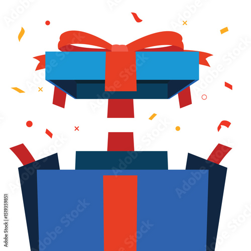 Opened surprise blue gift box special give away package reward presents	
