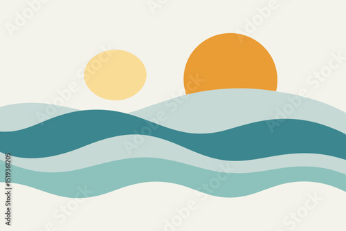 Sunset Ocean Waves Minimalist Abstract Art Print