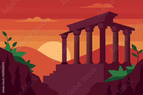 Ancient Roman and Greek architecture, a stone monument of temple ruins under the sky