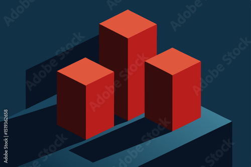 Abstract 3D business growth bar chart with red arrow progress concept illustration vector symbol