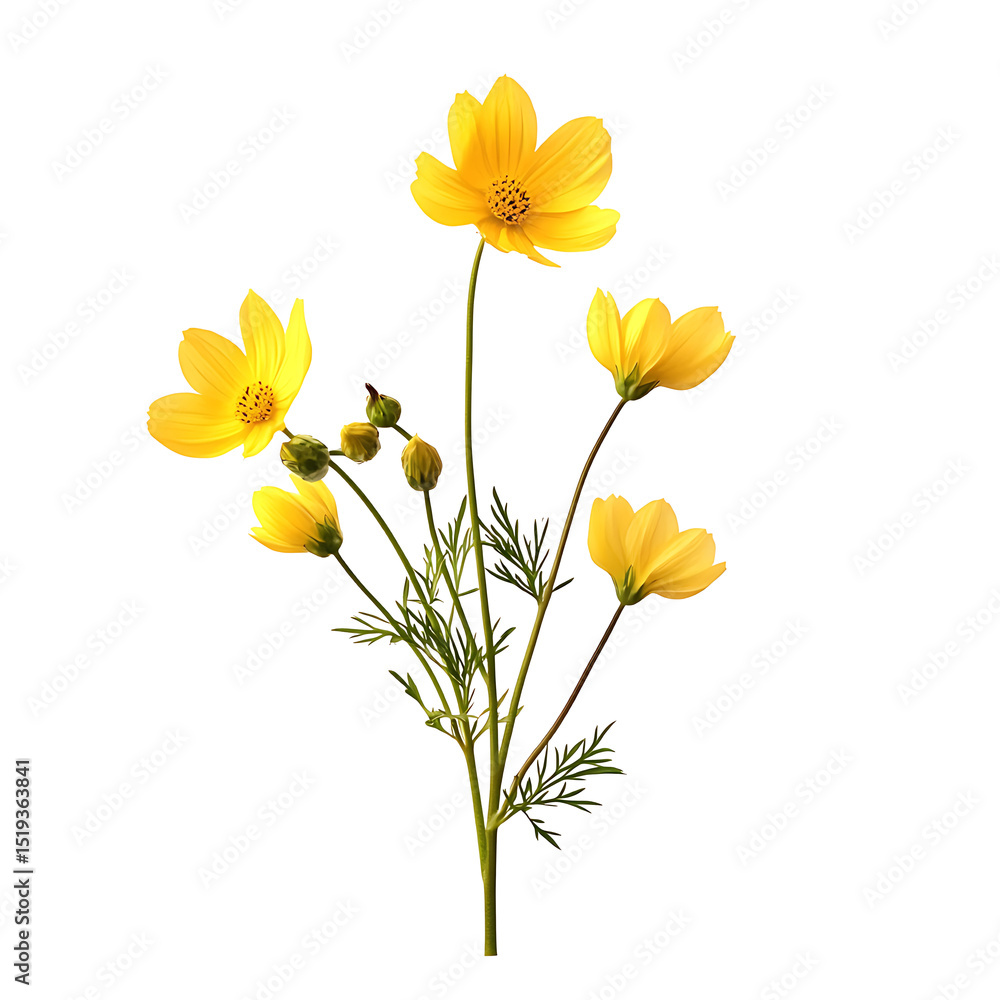 Fototapeta premium yellow flower stalk isolated on transparent background cutout