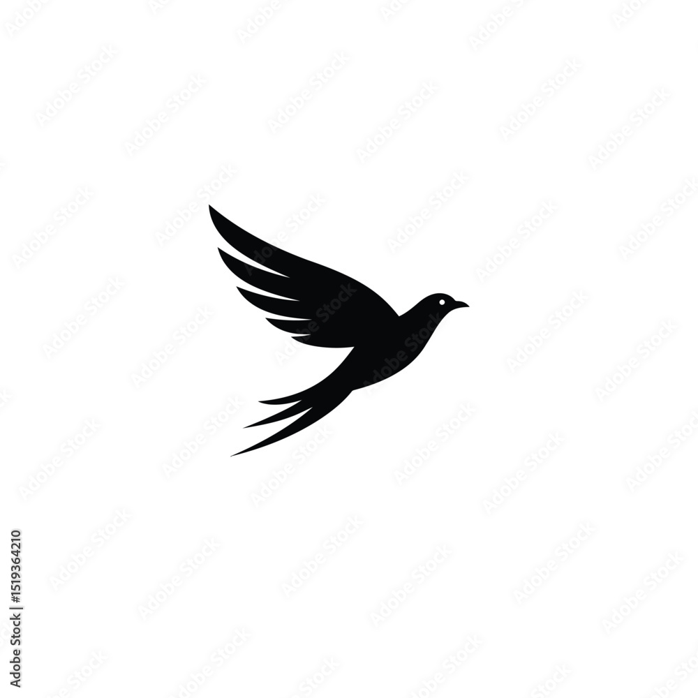 Elegant Black Silhouette of a Flying Bird with Long Tail Feathers Elegant Black Silhouette of a Flying Bird with Long Tail Feathers