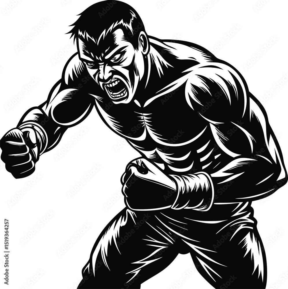 Fototapeta premium Dynamic Boxer Silhouette Vector: Bold, Clean Fighter in a Commanding Standing Pose